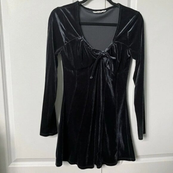 Bluenotes Blue Velour Velvet Mini Dress Goth Witchy Boho Whimsigoth Medium - Picture 1 of 5
